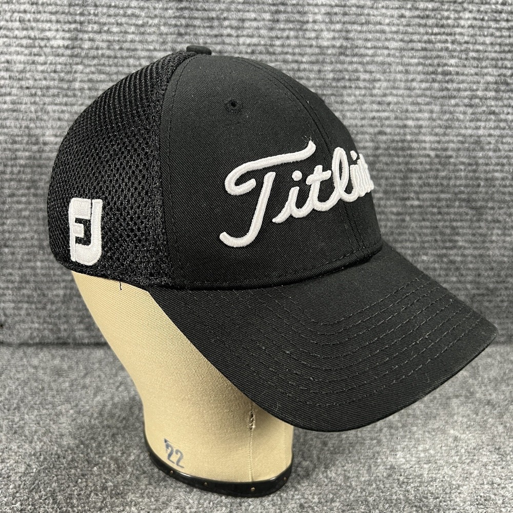 Titleist Foot Joy Hat Cap Mens Medium-Large New Era Black‎ Fitted Mesh Golf